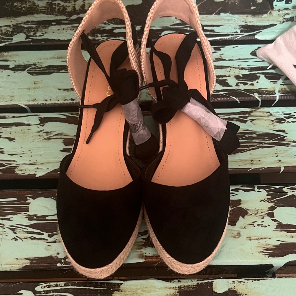BAMBOO Black Espadrille Wedges
